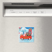 Dachshund Dog in kerstcadeauwagen Magneet (Insitu (Vaatwasser))