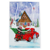 Dachshund Dog in kerstcadeauwagen Medium Cadeauzakje (Voorkant)