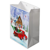 Dachshund Dog in kerstcadeauwagen Medium Cadeauzakje (Achterkant Gekanteld)