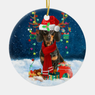 Dachshund Dog in sneeuw met kerstcadeaus Keramisch Ornament