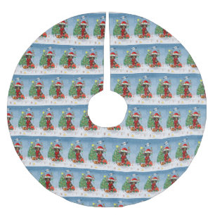 Dachshund Dog in sneeuw met kerstcadeaus Kerstboom Rok