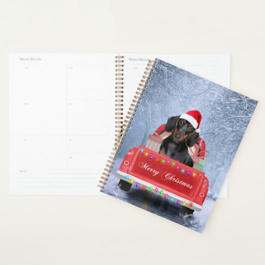 Dachshund Dog in sneeuw, met kersttruck Planner (Display)