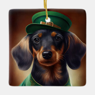 Dachshund Dog in St. Patrick's Day Dress Keramisch Ornament
