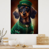 Dachshund Dog in St. Patrick's Day Dress Poster (Keuken)