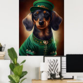 Dachshund Dog in St. Patrick's Day Dress Poster (Thuiskantoor)