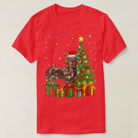 Dachshund Dog Lighting Xmas Tree Santa Dachshund C T-shirt (Design voorkant)