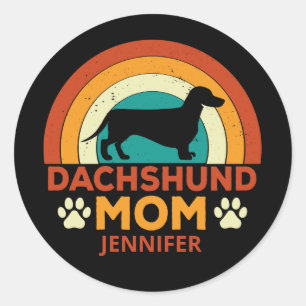  Dachshund Dog Mom Sunset gepersonaliseerd Ronde Sticker