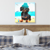 Dachshund Dog op strand Canvas Afdruk (Insitu (Slaapkamer))
