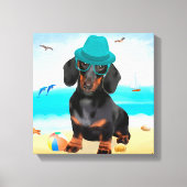 Dachshund Dog op strand Canvas Afdruk (Voorkant)