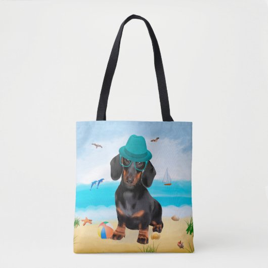 Dachshund Dog op strand Draagtas (Voorkant)