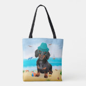 Dachshund Dog op strand Draagtas (Achterkant)