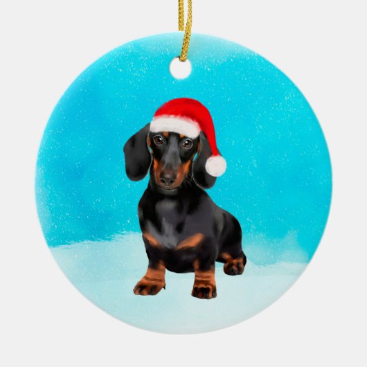 Dachshund Dog Op Strand Kerst Pet Keramisch Ornament (Voorkant)