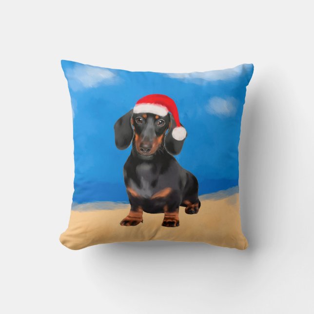 Dachshund Dog Op Strand Kerst Pet Kussen (Voorkant)
