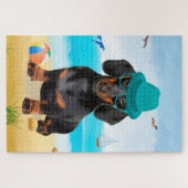 Dachshund Dog op strand Legpuzzel (Horizontaal)