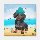 Dachshund Dog op strand Magneet (Voorkant)