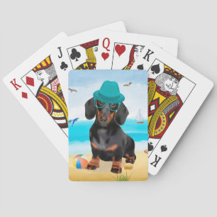 Dachshund Dog op strand Pokerkaarten