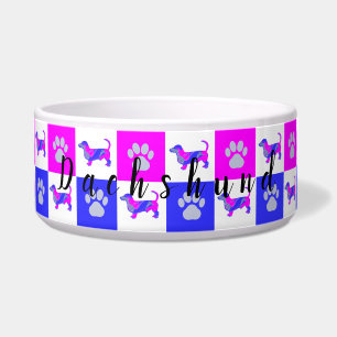 Dachshund Dog & Paw Hot Pink en Blue Pet Bowl Voerbakje
