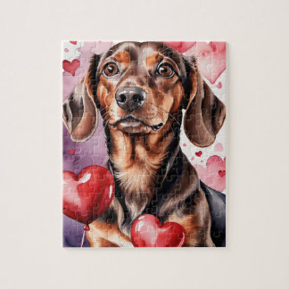 Dachshund Dog Pet Portrait Watercolor Valentine Legpuzzel