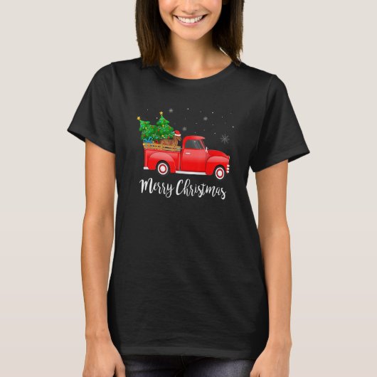 Dachshund Dog Riding Red Truck T-shirt (Voorkant)