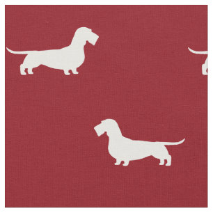 Dachshund Dog Silhouettes Pattern Red Stof