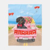 Dachshund Dog Valentijnsdag Truck Hearts Fleece Deken (Voorkant)