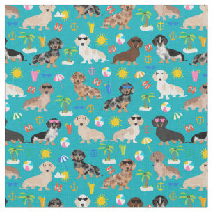 Dachshund dog zomerstrand turquoise stof