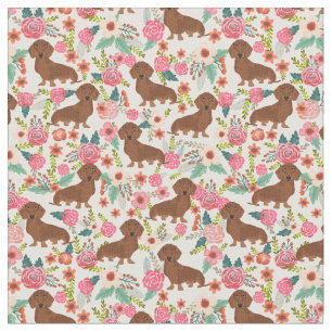 Dachshund dogs  florale crème stof
