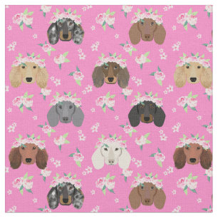 Dachshund dogs florale kroon roze stof
