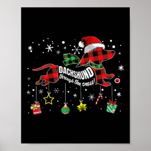 Dachshund Door De Sneeuw Grappige Hond Geruite Ker Poster