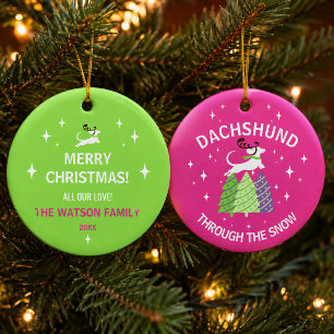 Dachshund Door de Sneeuw Grappige Hond Kerstmis Keramisch Ornament