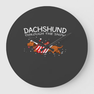 Dachshund Door De Sneeuw Grappige Hond Kerstmis T- Grote Klok