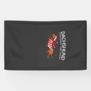 Dachshund Door De Sneeuw Grappige Hond Kerstmis T- Spandoek