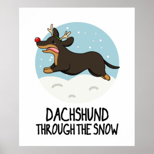 Dachshund door de sneeuw grappige kerst woordspeli poster