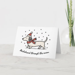 Dachshund door de Sneeuw - Grappige Kerstkaart Feestdagen Kaart