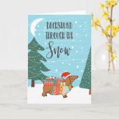 Dachshund door de sneeuw kaart (Gele Bloem)