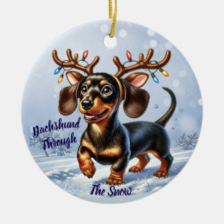 Dachshund door de sneeuw keramisch ornament