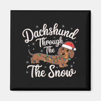 Dachshund door de sneeuw Kerstdecoratie voor hond Magneet