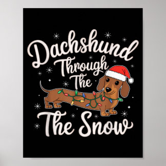 Dachshund door de sneeuw Kerstdecoratie voor honde Poster