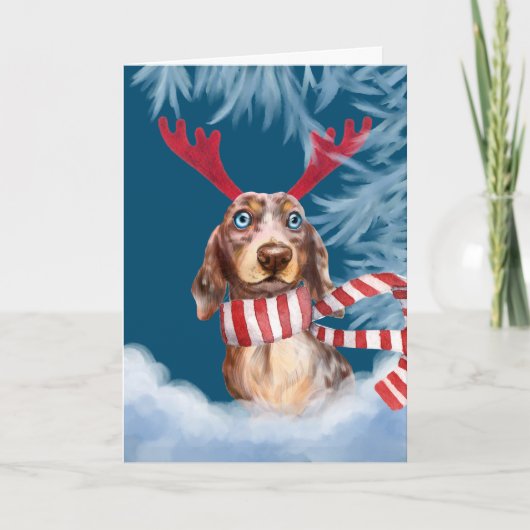 Dachshund door de Sneeuw Kerstkaart Feestdagen Kaart (Voorkant)