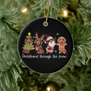 Dachshund door de sneeuw Leuke Kersthonden Keramisch Ornament