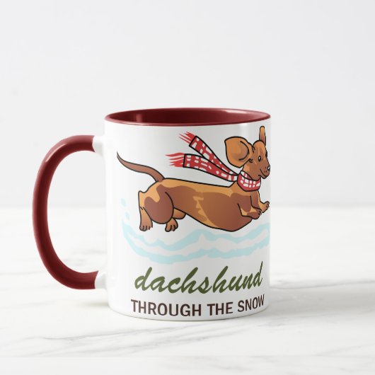Dachshund door de sneeuw mok (Links)