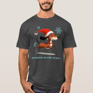 Dachshund door de Sneeuw puppy hond Kerstmis T-shirt