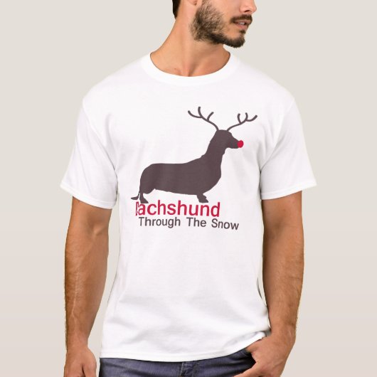 Dachshund door de sneeuw t-shirt (Voorkant)