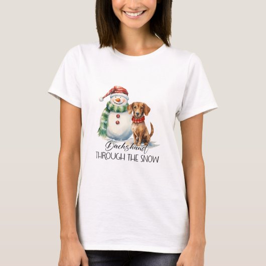 Dachshund door de sneeuw t-shirt (Voorkant)
