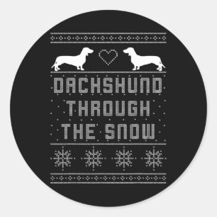 Dachshund door de sneeuw Ugly met kerst Ronde Sticker