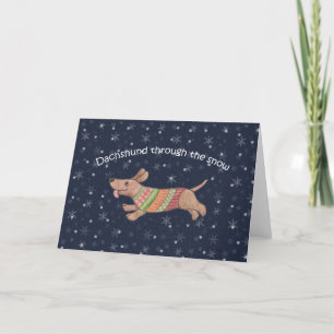 Dachshund door de sneeuw Worst Hond Vakantie Feestdagen Kaart