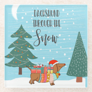 Dachshund door de sneeuwgrappige hondenliefhebber glazen onderzetter