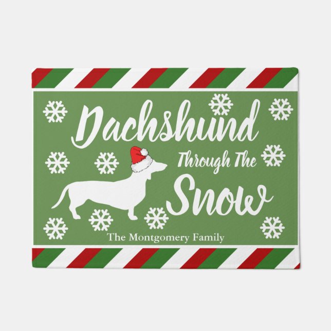 Dachshund door de sneeuwkerststrook deurmat (Voorkant)