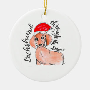 Dachshund door de sneeuwkerstversiering keramisch ornament