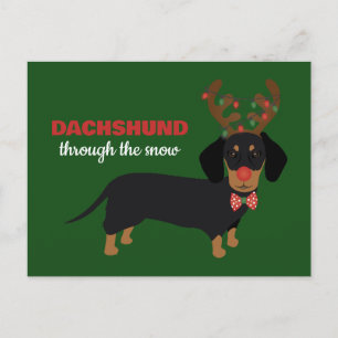 Dachshund door sneeuw Schattige Doxie rendier hond Briefkaart